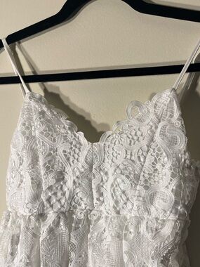 VILA White Floral Lace Spaghetti Strap Midi Dress Bridal Euro Summer Coastal